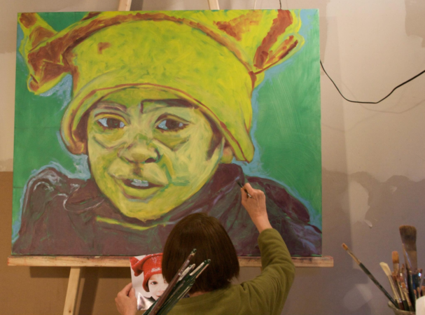 2014, Deb Maccagnano continues painting "Tom Thumb" at the Bauhaus Wausau, WI *Photo credit: The Bauhaus 2014, Deb Maccagnano continues painting "Tom Thumb" at the Bauhaus Wausau, WI *Photo credit: The Bauhaus