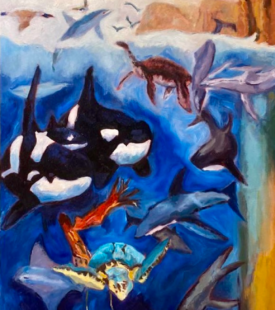 "5th Day of Creation" 24x58 Oil on Canvas 10/2023 By Deb Maccagnano Sold - St. Paul Church Wittenberg "5th Day of Creation" 24x58 Oil on Canvas 10/2023 By Deb Maccagnano Sold - St. Paul Church Wittenberg