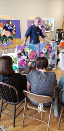 June 2023 Carmelo Blandino instructing us on floral paintings at D. Anthony Atelier in Downtown Wausau, WI. *Photo credit: Beau and Kara Lasiewicz June 2023 Carmelo Blandino instructing us on floral paintings at D. Anthony Atelier in Downtown Wausau, WI. *Photo credit: Beau and Kara Lasiewicz