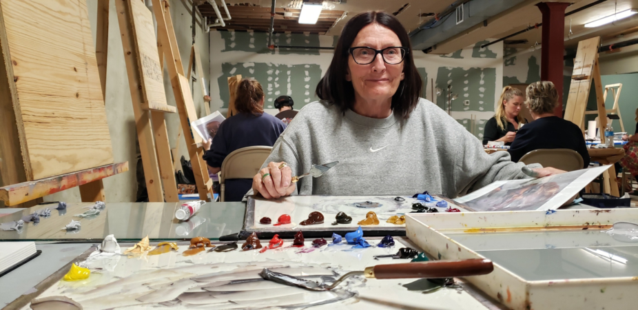 August 2024, Deb Maccagnano at Alyssa Monks workshop at Wausau Museum of Contemporary Art in Downtown Wausau, WI. *Photo credit: Beau and Kara Lasiewicz August 2024, Deb Maccagnano at Alyssa Monks workshop at Wausau Museum of Contemporary Art in Downtown Wausau, WI. *Photo credit: Beau and Kara Lasiewicz